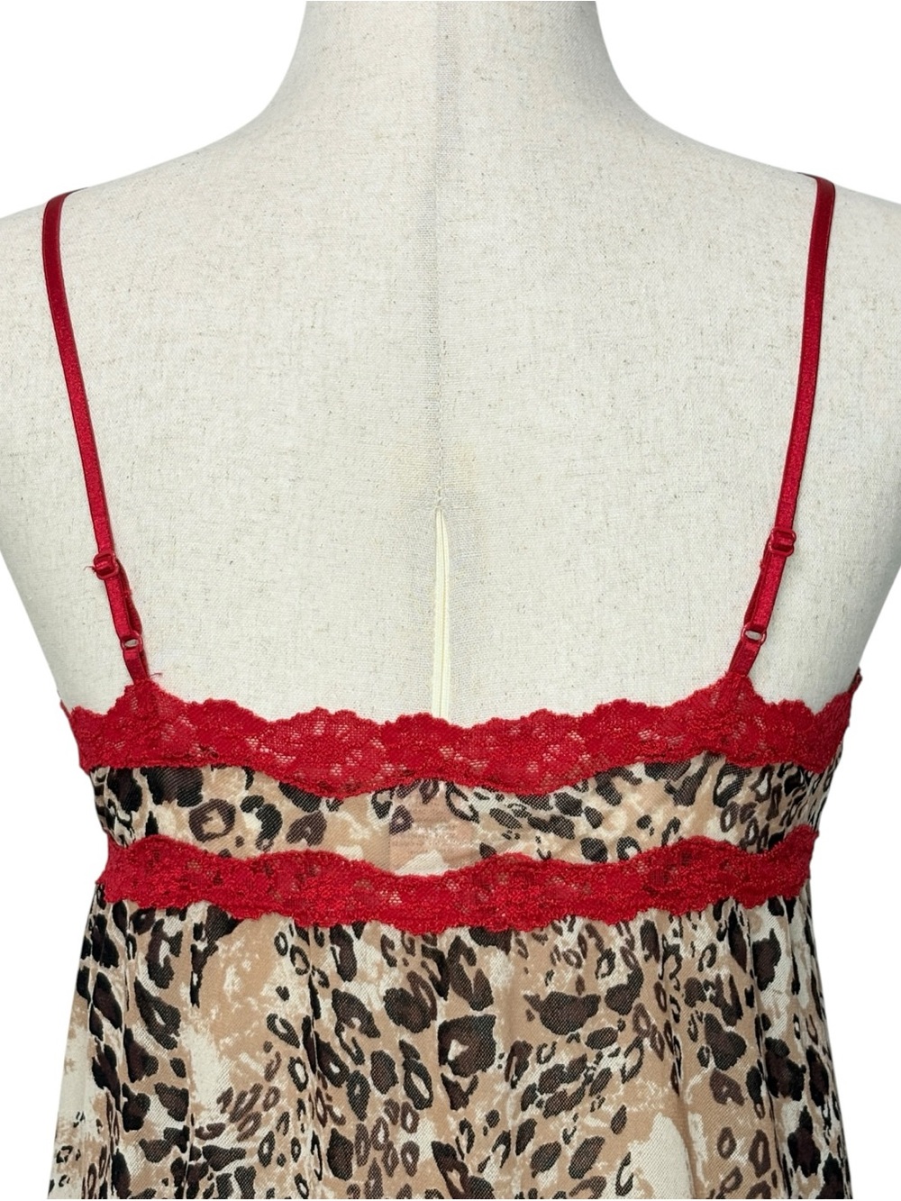 Cabernet Y2K Leopard Mesh Babydoll Top S Red Lace Whimsigoth Indie Sleaze Vampi - Picture 5 of 13